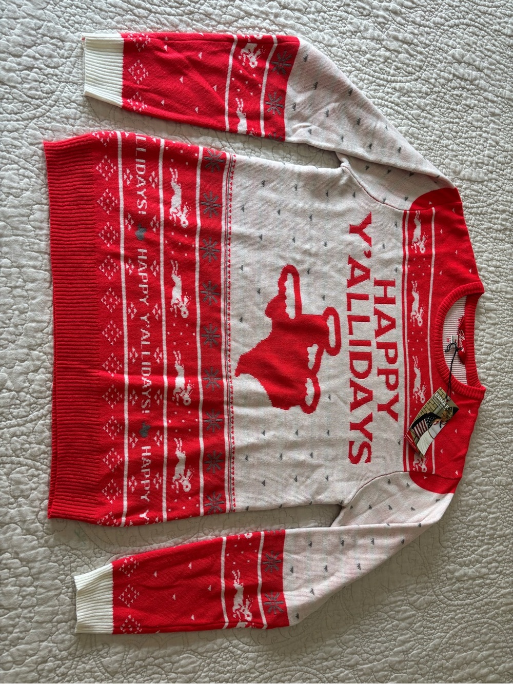 NWT Shinesty Happy Y'Allidays Red & White Holiday Sweater - Medium